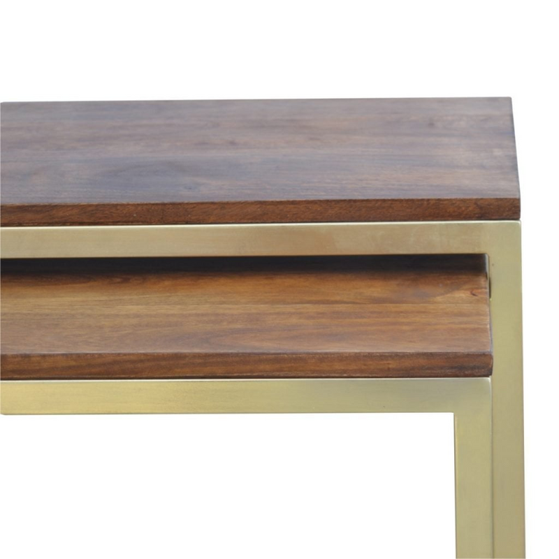 Artisan Furniture Solid Wood and Metal Chunky Gold Table Set of 3