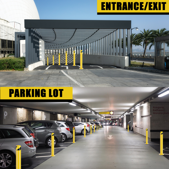 Parking Bollard Post, 48inch Bollards Steel, 4.5 Inch Diameter Bollard Covers, Yellow Powder Coated Safety Parking Barrier Post, for Traffic Sensitive Areas