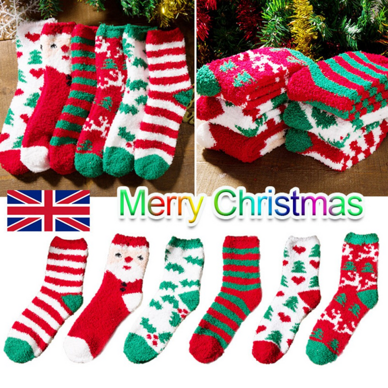 5 Pairs Christmas Soft Ladies Fluffy Lounge Cosy Bed Socks Winter Warm Gift Bag