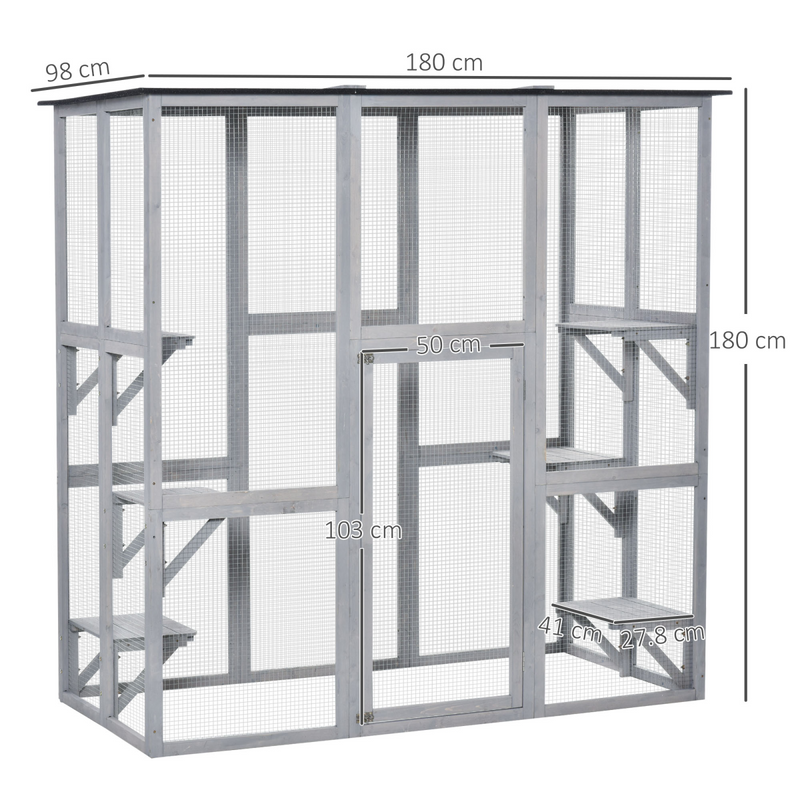 PawHut Wooden Cat House with Platforms, Cat Cage for Multiple Kittens