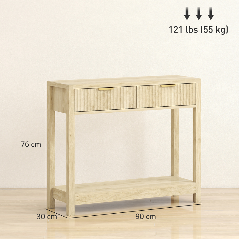 HOMCOM Modern Console Table with Fluted Panel Drawers, Narrow Hallway Table