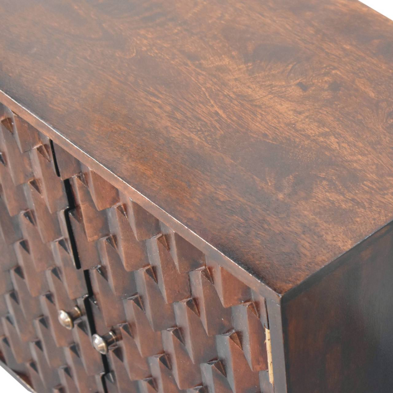 Artisan Furniture Solid Wood Mini Pineapple Carved Light Walnut Cabinet, Brown, 2 Doors