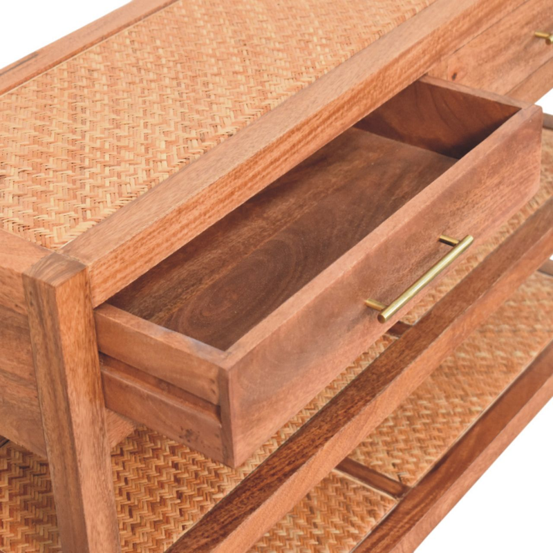 Artisan Furniture Solid Wood Saffron Rattan Console, 2 Drawers & 2 Shelves, Beige