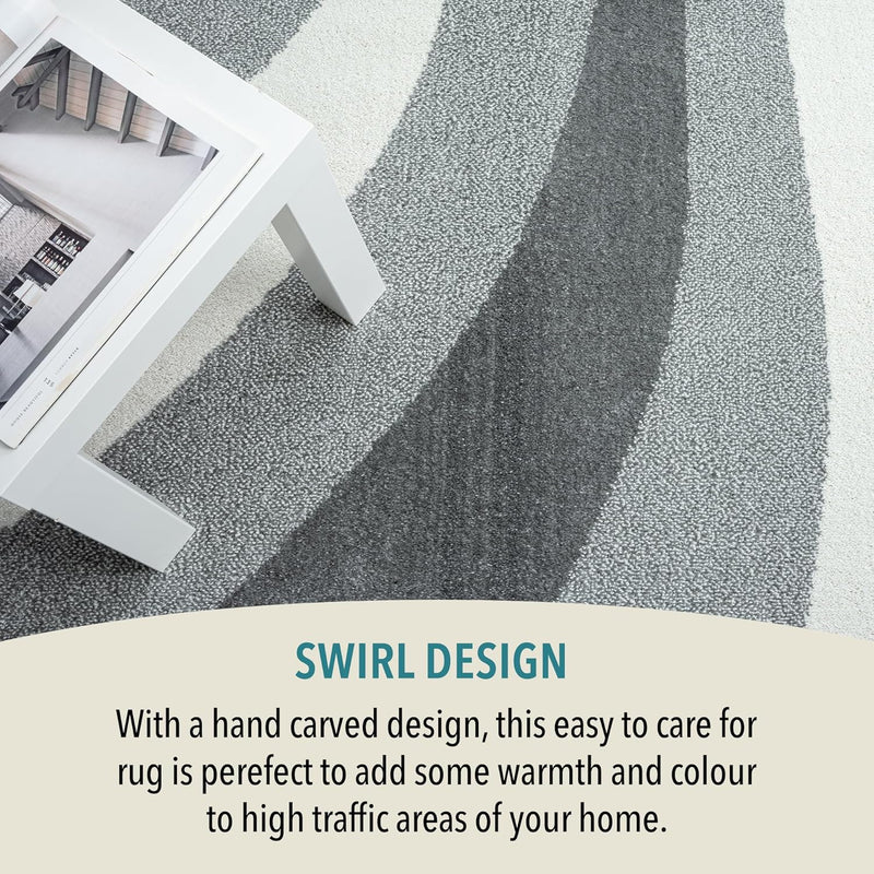 Large Rug 160x230cm Swirl Pattern Short Pile Living Room Area Rug Natural