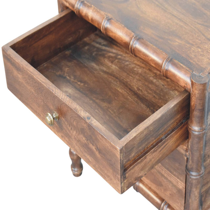 Artisan Furniture Solid Wood Bamboo Frame Nightstand in Roasted Almond, 2 Drawers, Dark Brown