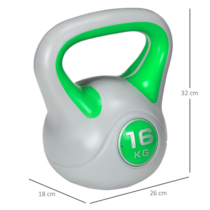 SPORTNOW 16kg Kettle Bell with Handle for Home Gym, Green and Grey