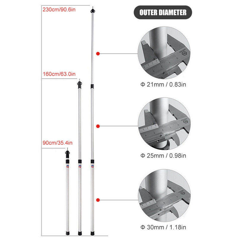 2x 230cm Tent Poles Telescopic Adjustable Awning Canopy Tarp Pole Support Rod UK