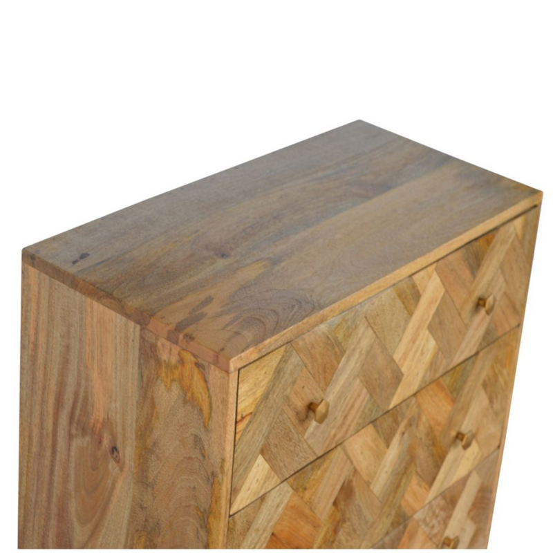 Artisan Furniture Solid Mango Wood 3 Drawer Zig-Zag Patterned Patchwork Chest