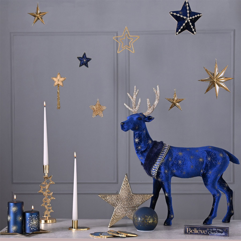 Celestial Blue and Gold Reindeer Large