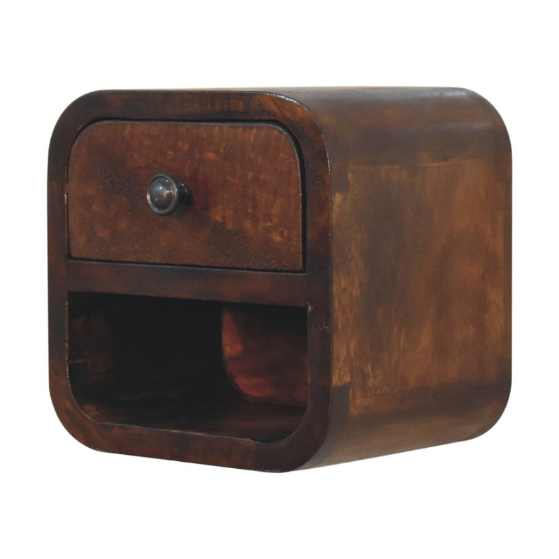 Artisan Furniture Solid Wood Extra Mini Curved Chestnut Bedside with Open Slot