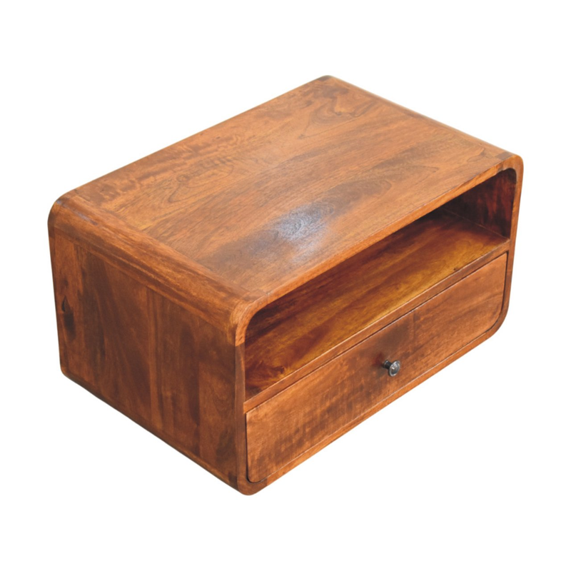 Artisan Furniture Solid Wood Avora Wall-Mounted Chestnut Nightstand, 1 Drawer & 1 Shelf, Brown
