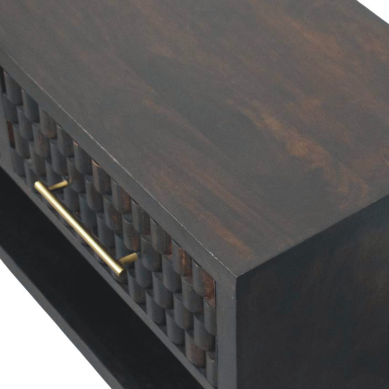 Artisan Furniture Solid Wood Cadiz Carved Shoe Storage Bench, 2 Drawers & 1 Shelf, Dark Brown