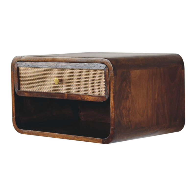 Artisan Furniture Solid Wood Chestnut Wall Mounted Open Woven Bedside