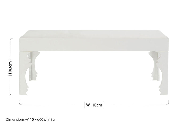 White High Gloss Wooden Coffee Table with Stately Shaped Legs | Luis