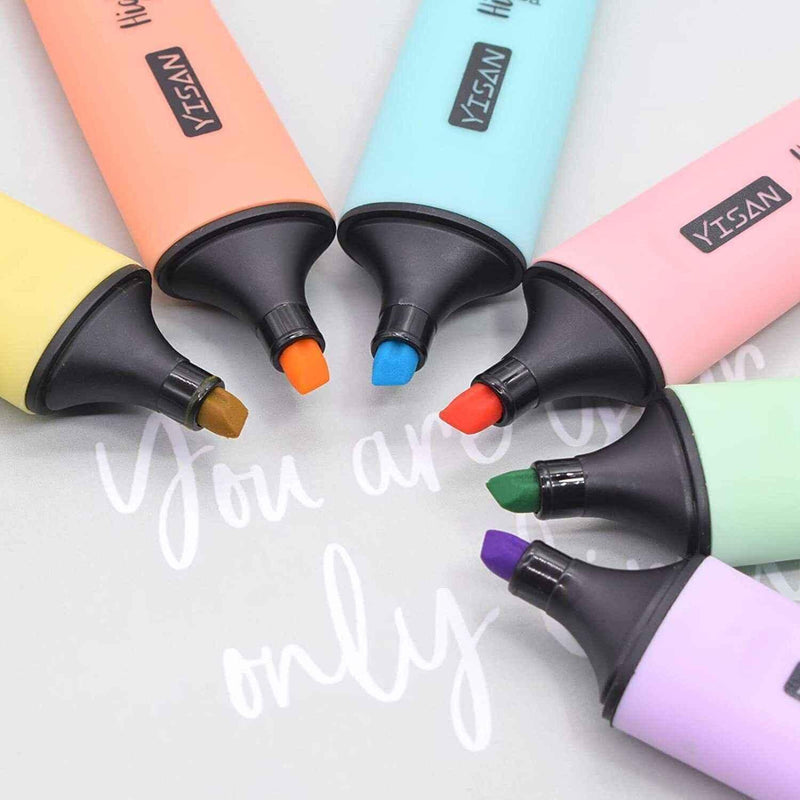 Pastel Highlighters Chisel Tip Markers Quick Drying 6 Colour Set for Creativity