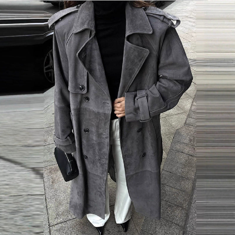 New Temperament Commute Double Breasted Mid-length Loose Woolen Coat