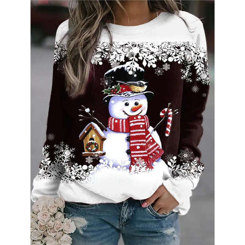 Snowman Printed Panel Loose Sweater
