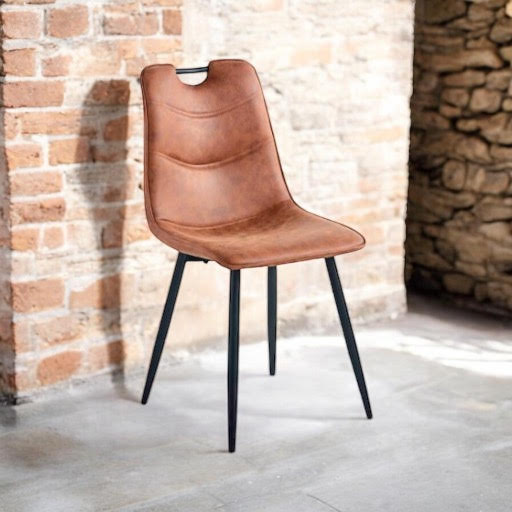 BROWN FAUX LEATHER CHAIR BLACK METAL LEGS