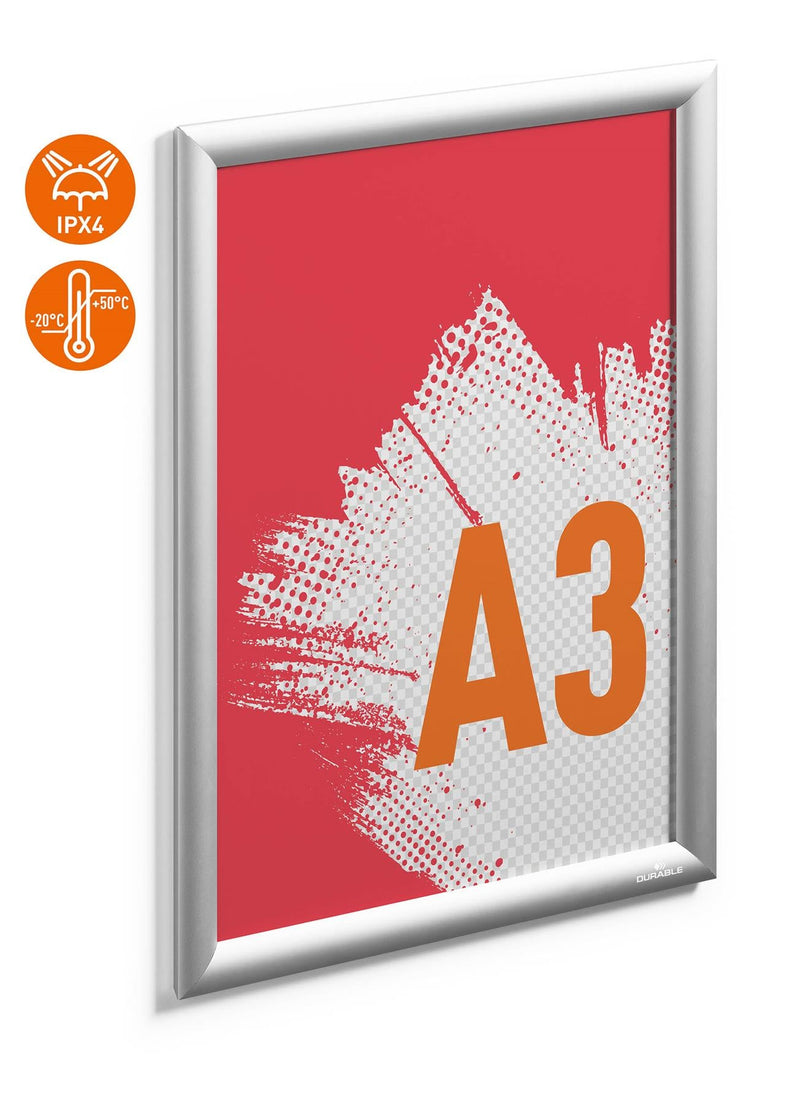 Durable Outdoor Snap Frame Weatherproof Poster Holder Notice Board | A3 Silver