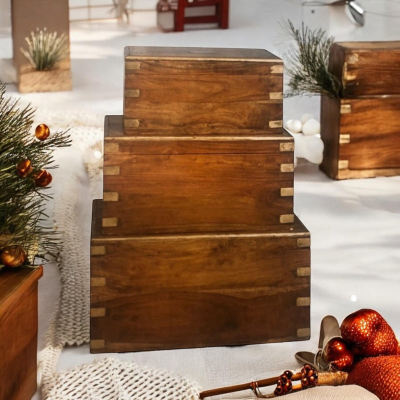 90CM SET 3 WOODEN CHESTS