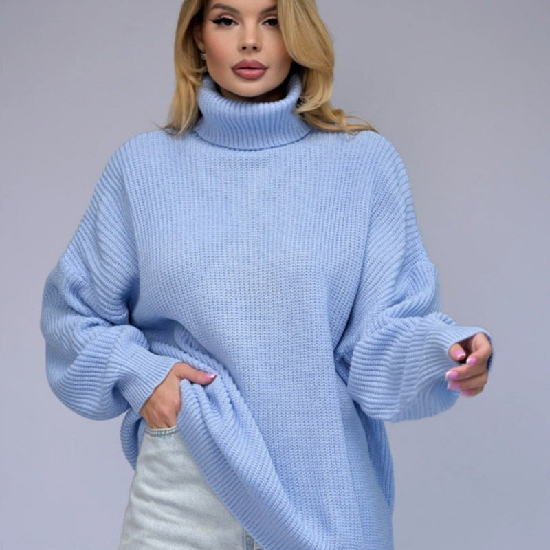 Women's Solid Color Casual High Neck Pullover Sweater