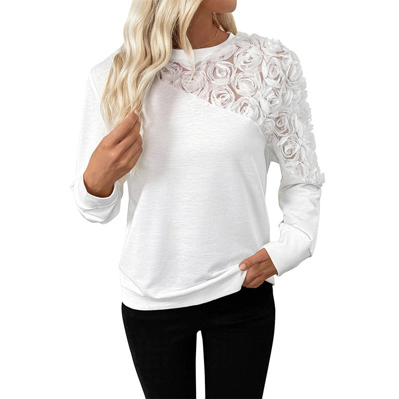 European And American Base Long Sleeve White Top