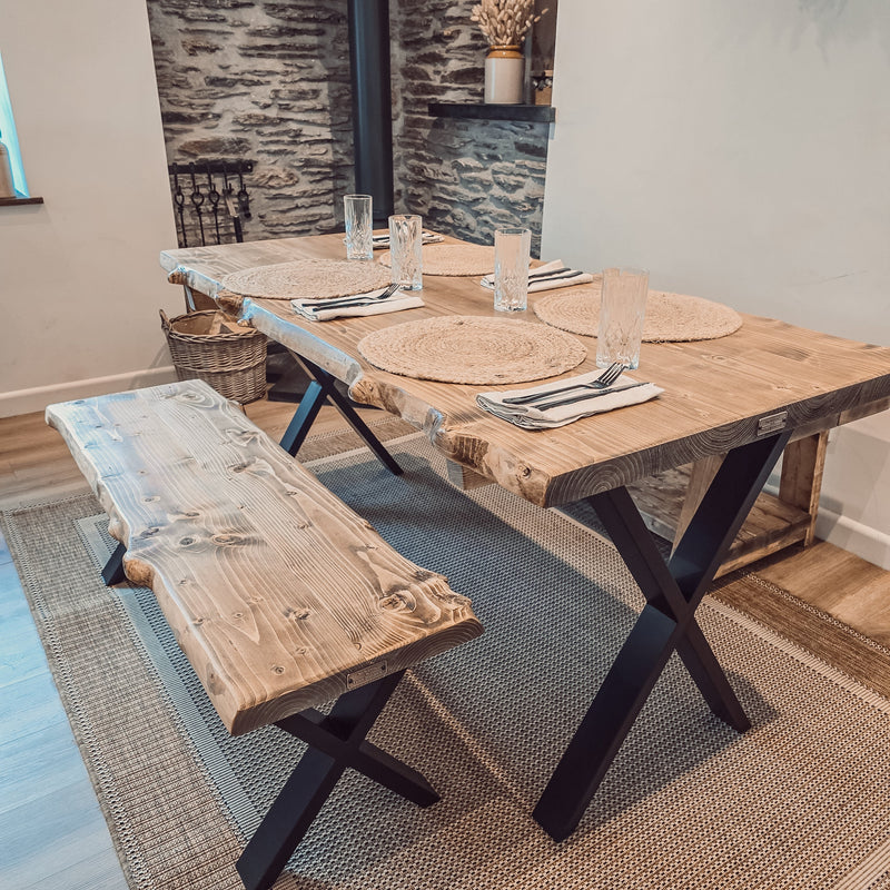 Bench For Dining Table Live / Waney Edge With Metal X Legs