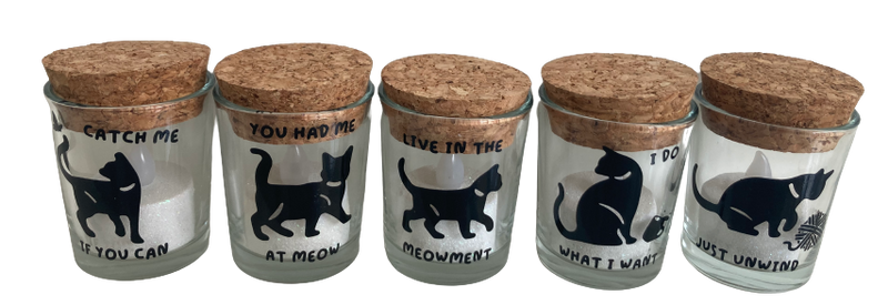 Cat Glass Candle Holder with LED Tealights Set of 5