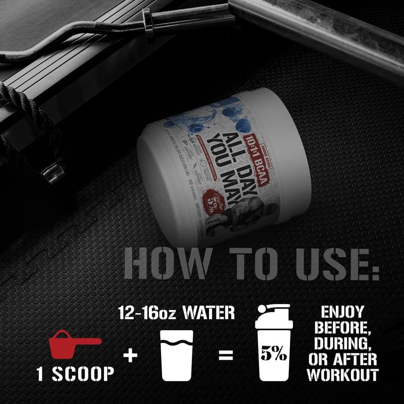 5% Nutrition Rich Piana AllDayYouMay BCAA Powder – Intra & Post-Workout Aminos, Hydration, Endurance (Fruit Punch) 16.93 oz