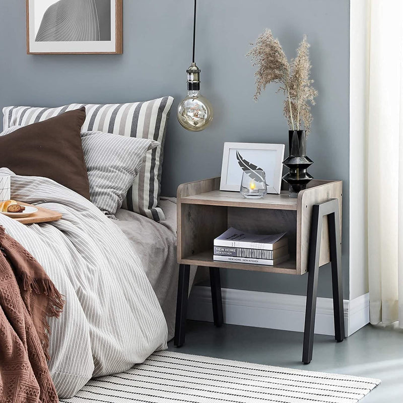 Rustic Grey Side Table with Storage Compartment