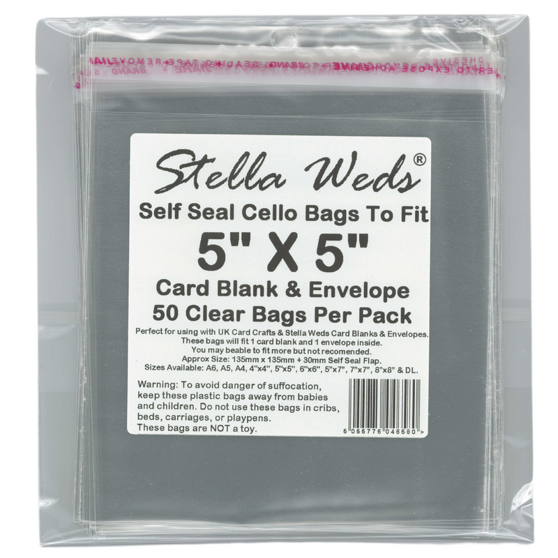 Clear Self Seal Bags To Fit 5x5 Card Blank & Envelope x 50 Per Pack