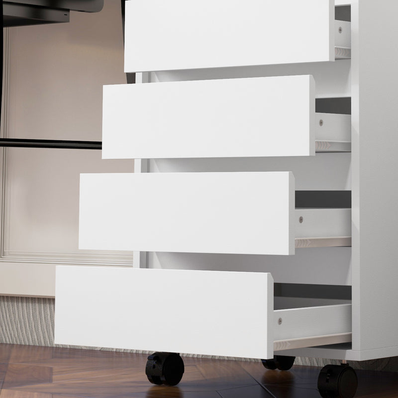 HOMCOM Mobile Vertical Filing Cabinet with 4 Drawers for Home Office, White