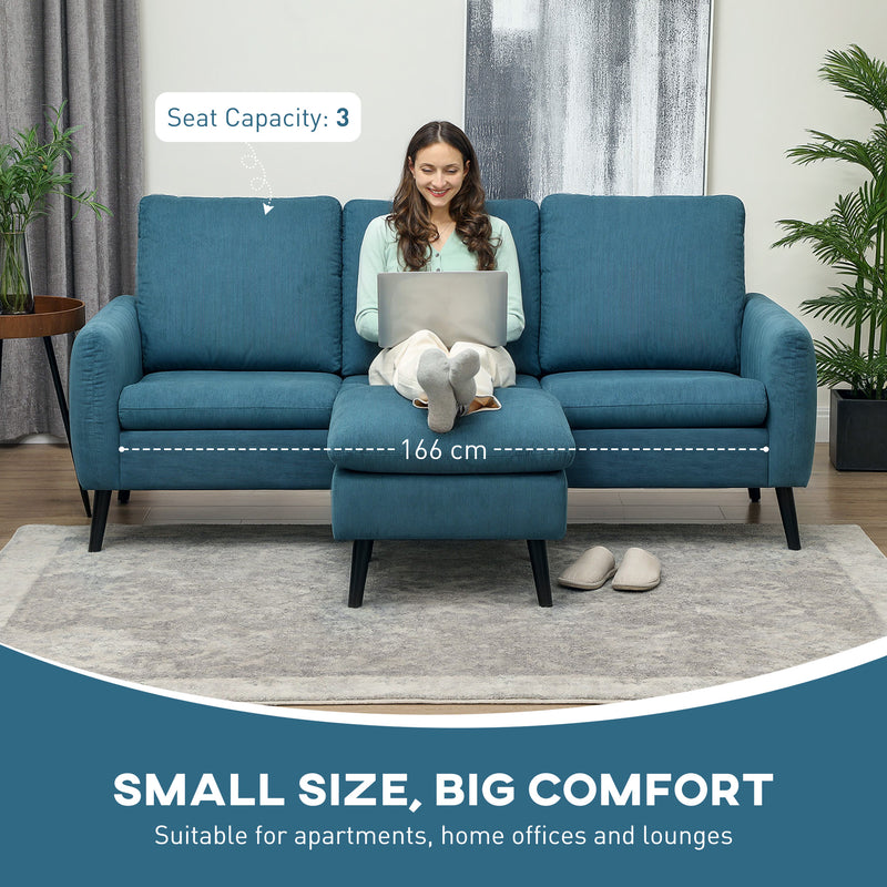 HOMCOM 3 Seater Corner Sofa Couch Settee with Chaise Lounge, Blue