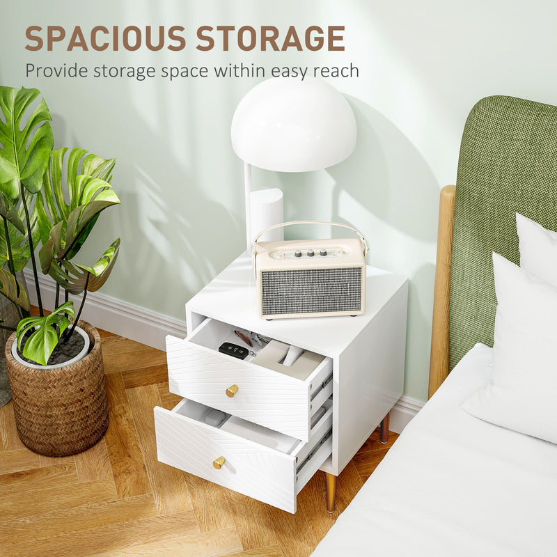HOMCOM Modern Bedside Table with Drawer, Side Table with Metal Legs, White