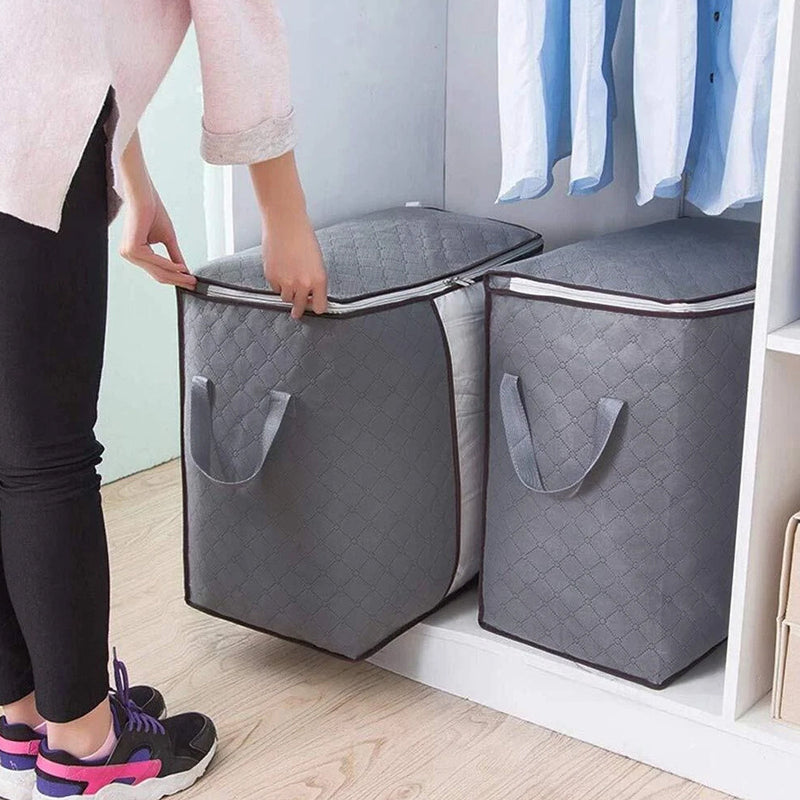 6 Pack 90L Storage Bags with Zips & Handles Grey Clothes Bedding Home Organiser