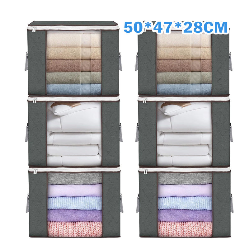 6 Pack 90L Storage Bags with Zips & Handles Grey Clothes Bedding Home Organiser