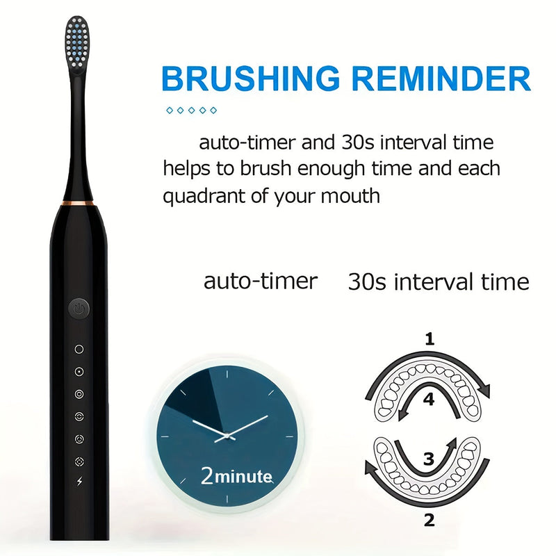 Rechargeable 6-Speed Electric Toothbrush with Smart Timer - USB Charging, Portable Toothbrush