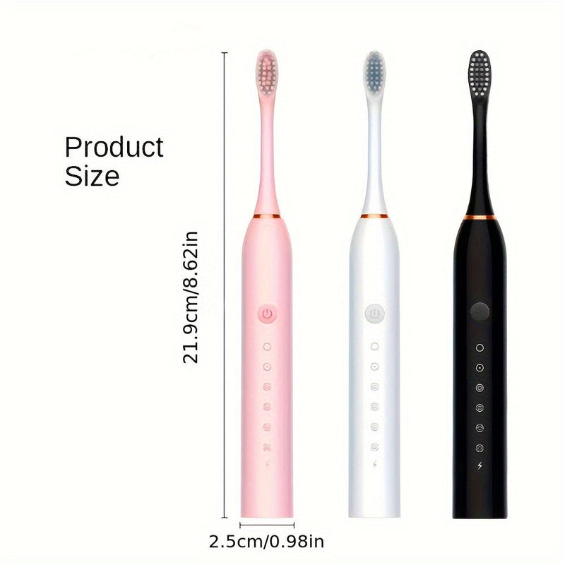Rechargeable 6-Speed Electric Toothbrush with Smart Timer - USB Charging, Portable Toothbrush