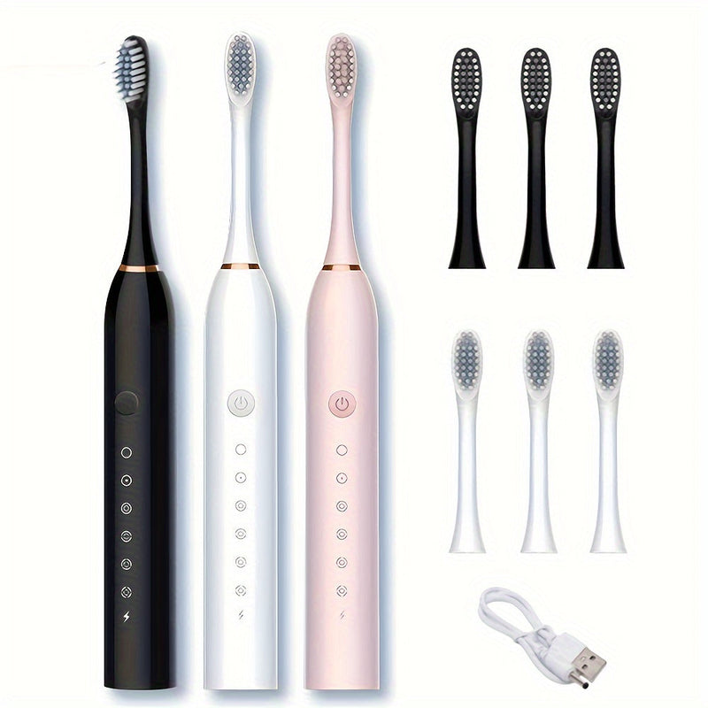 Rechargeable 6-Speed Electric Toothbrush with Smart Timer - USB Charging, Portable Toothbrush