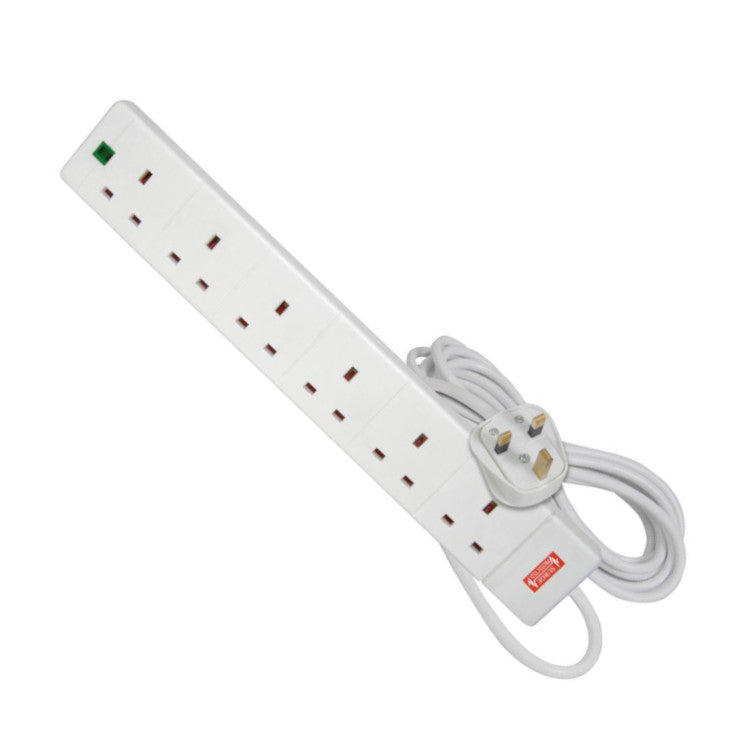 Mercury 6 Gang Mains Extension Lead with Surge Protection, 2 Metre