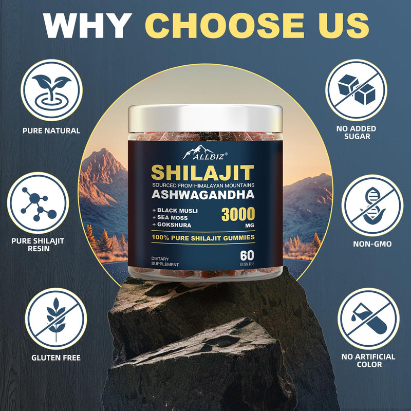 6 in 1 Himalayan Shilajit Gummies with Ashwagandha & Gokshura – 60 Gummies