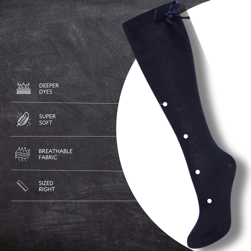 6 Pairs Girls Knee High Socks With Ribbon Bows Back To School Cotton Rich Long Socks Stylish Comfortable Durable For Uniforms Everyday Wear Ages 2-16 Years by Sock Stack