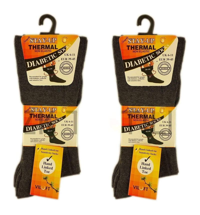 6 Pairs Men's Non-Elastic Diabetic Socks Moisture-Wicking Antibacterial Viloft Blend for Swollen Feet and Improved Circulation UK 6-11 By Sock Stack