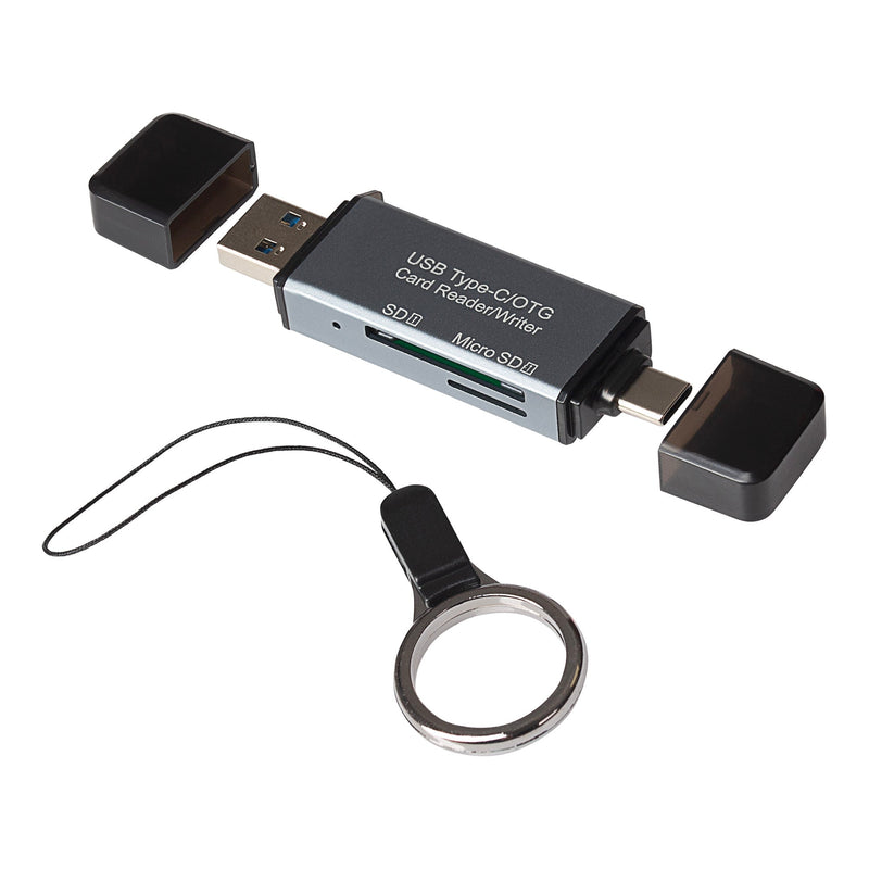 Maplin USB-C and USB-A 3.0 SD Card Reader for SDXC / SDHC / MicroSDXC / MicroSDHC - Aluminium Case