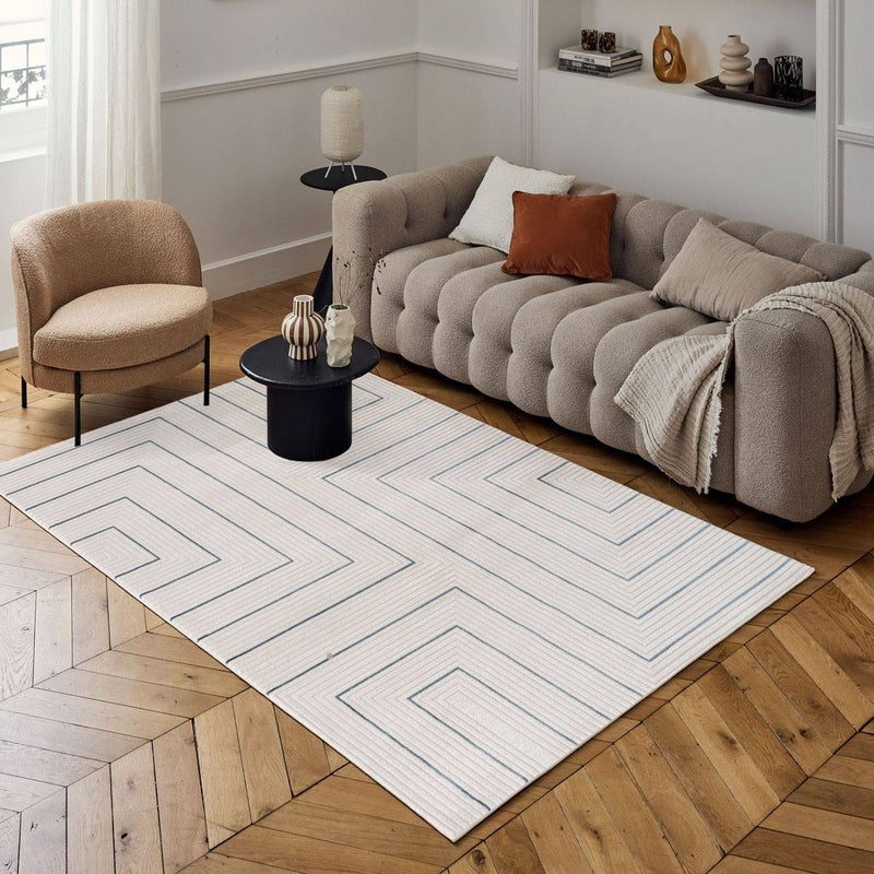 Carmel Cream-Blue Geometric Rug | 6040