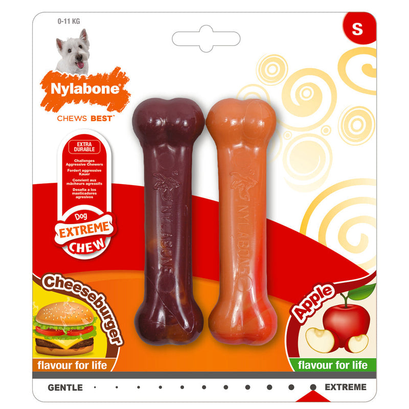 Nylabone Extreme Chew Bone 2Pack Cheeseburger/apple Small