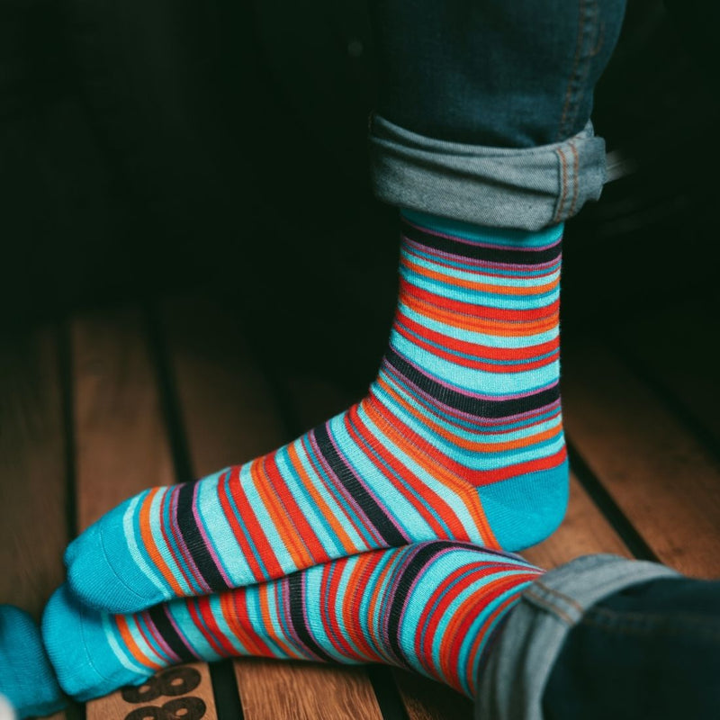 Blue and Red Narrow Striped Bamboo Socks