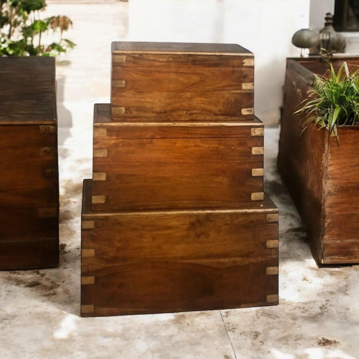 90CM SET 3 WOODEN CHESTS