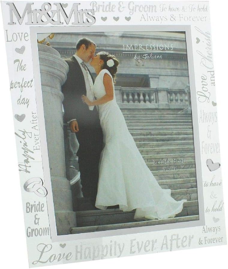 CELEBRATIONS Mirror Mr & Mrs Wedding Photo Frame 8x10 – Glass Keepsake Gift