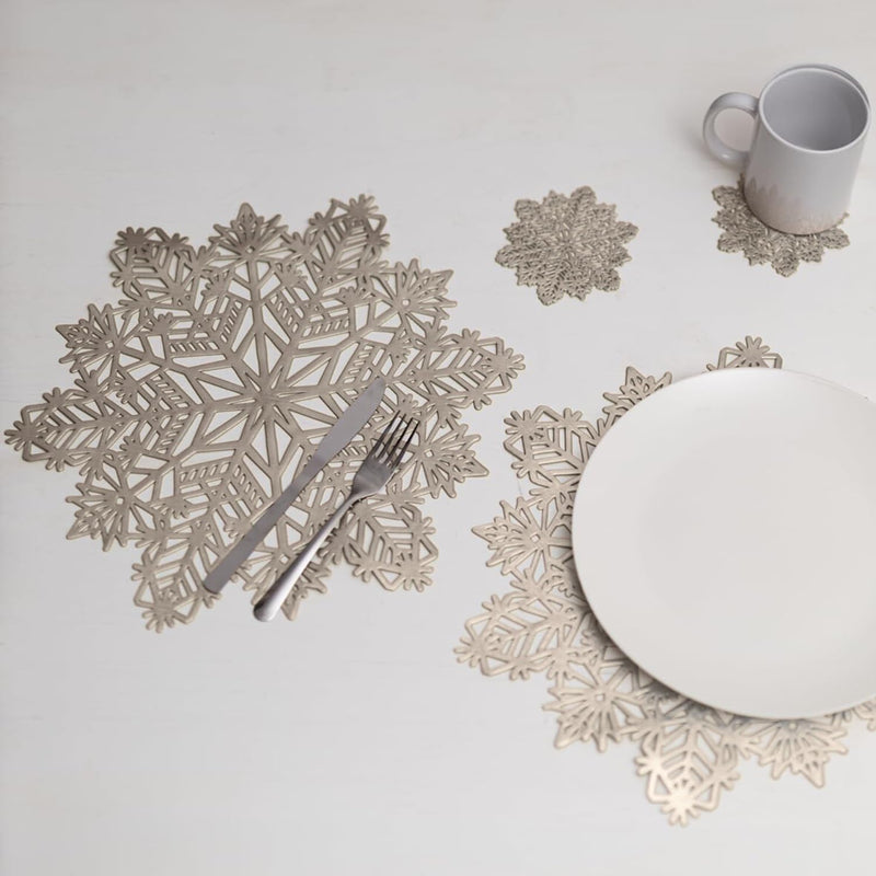 Set of 6 Silver Snowflake Placemats And Coasters